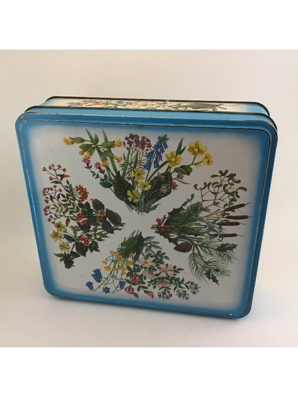 Gray Dunn Biscuit Tin Seasonal Flowers Vintage Cookie Tin EMPTY